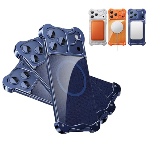 Coque iPhone 17 Pro bleu antichoc en métal résolvant la surchauffe MagSafe