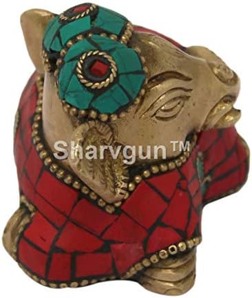 Sharvgun Brass Elephant Sitting Folded Trunk Statues Showpiece Metal Statue with Stone Work Lucky Figurine Home Decor Gifts Item image 5