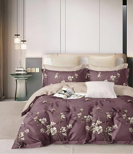 Image of 200 TC Cotton Bedsheet Set with 2 Pillow Covers | King Size Soft Breathable Wrinkle Free - Floral Printed Double Bedsheets | Bed Size 78x78x10 Inches | Pillow Covers Fit Up to 10 Inch