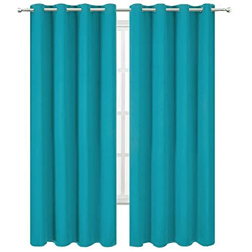 Image of LEMOMO Teal /Turquoise Kids Blackout Curtains for Bedroom /52 X 84 Inch /Set of 2 Panels Thermal Insulated Living Room Curtains