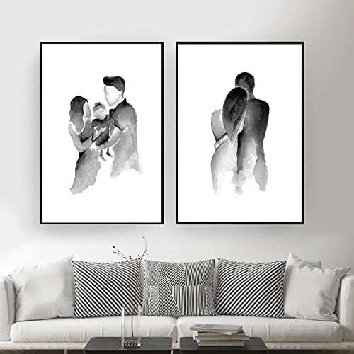 Affiche Abstraite Famille Peinture sur Toile Noire et Blanche 60x90cm