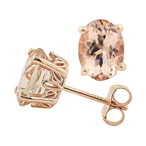 Solid 14k Rose Gold Natural Morganite Stud Earrings (8x6mm Oval) (rose-gold) Cover