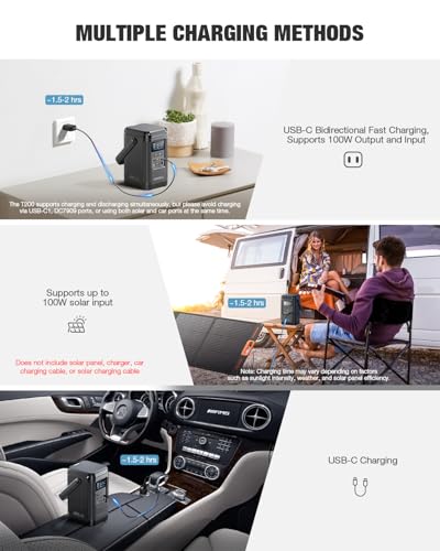 240W Portable Power Station 153.6WH Solar Generator, GRECELL LiFePO4 Battery Dual Way 100W PD, Portable Power Bank with Integrated Stand for Outdoors, Camping, Travel (No Wall Charger Included) - Image 7
