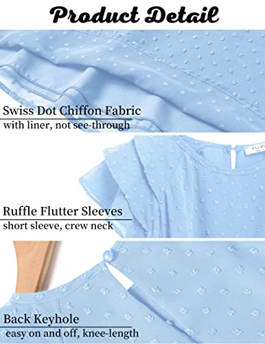 Flypigs Girls Dresses Knee-Length Flared Sleeve Summer Swiss Dot Dress Light-Blue 6-7 Years #TOP7