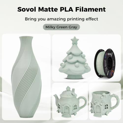 Image of Sovol 3D Printer Matte PLA Filament 1.75mm 1KG (2.2lbs), Milky Green Gray