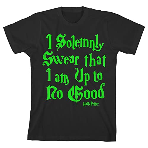 Harry Potter I Solemnly Swear Neon Green Text Graphic Printed Black T-Shirt Toddler Boy to Youth Boy