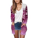 CUTeFiorino Cárdigan de negocios para mujer con estampado moderno, bolsillo informal y manga larga, suéter de manga murciélago, Rosa., S