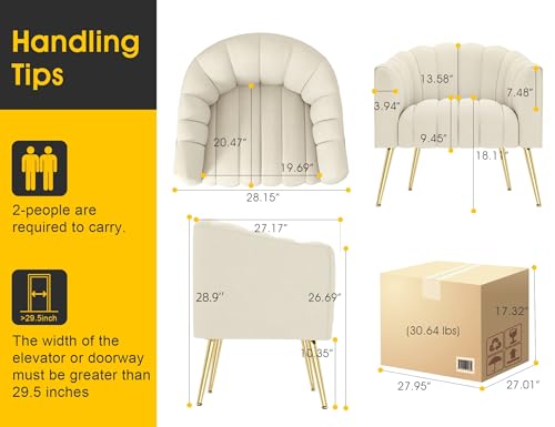 Image of Dewhut Oversized Pumpkin Couch Accent Chair, Modern Comfy Velvet Upholstered Barrel Chairs, Luxury Single Sofa Armchair for Living Room, Waiting Room, Office and Vanity, (Beige)