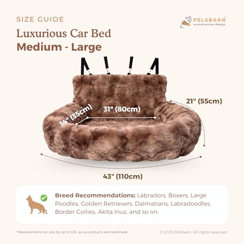Pelsbarn Luxurious Cozy Car Bed - M/L Luxury Travel Dog Bed with Safety Belt - Ultra Soft Faux Fur - Brown - Image 3