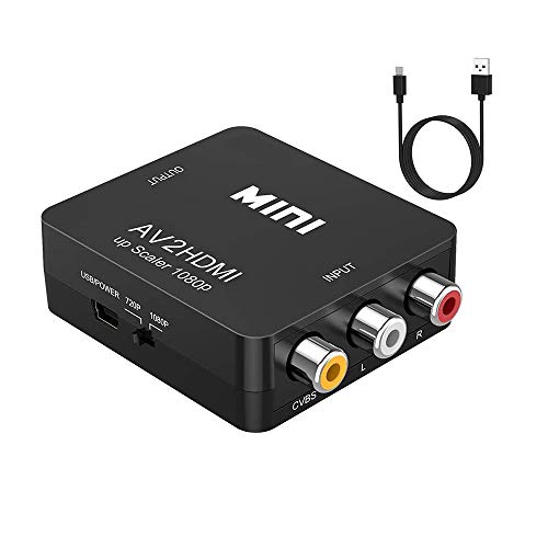 Convertidor de video RCA a HDMI, 1080P AV a HDMI, adaptador CVBS compuesto compatible con PAL/NTSC con cable USB para PC, portátil, Xbox, PS3, TV, STB, VHS VCR, cámara DVD