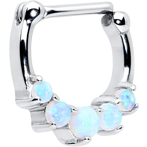 Body Candy Stainless Steel Barbell White Synthetic Opal Quintet Septum Clicker 16 Gauge 1/4" #TOP2