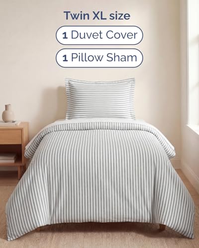 Image of Duvet Cover Queen Size Set - Extra Soft Queen Duvet Cover 90 inch x 90 inch with 2 Pillow Shams for Women, Men, Kids & Teens - Hotel Luxury w / Zipper Closures & Ties - Comfy, Cozy & Breathable (Beige Stripes)