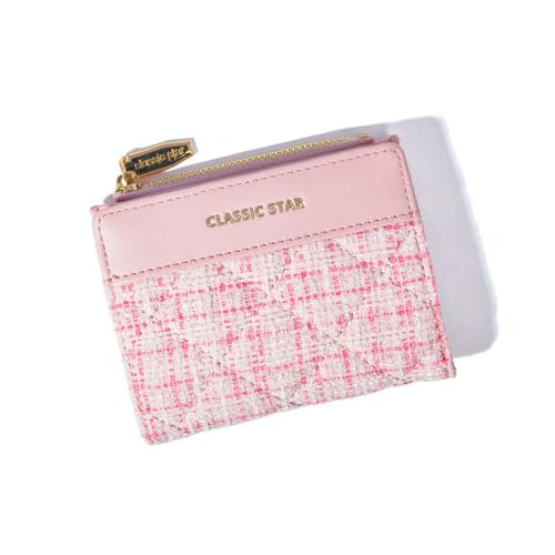 Short Wallet Large Capacity Luxury Solid Color Money Bag Retro PU Wallet (Pink)