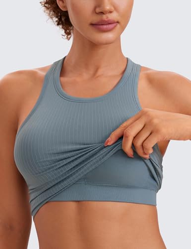 Image of CRZ YOGA Seamless Rib Racerback Crop Tank | Light Support, Removable Pads, Yoga, Ribbed, Racerback, Longline Sports Bras for Women