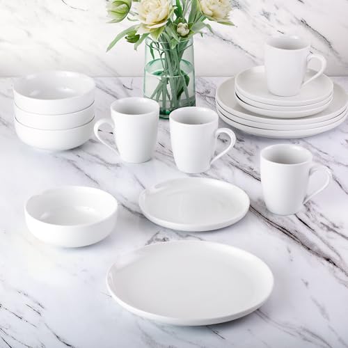 Image of Zulay Kitchen Nova Porcelain Dinnerware Set, Service For 4 - Chip & Scratch Resistant White Plates And Bowls Sets - Microwave & Dishwasher Safe - White