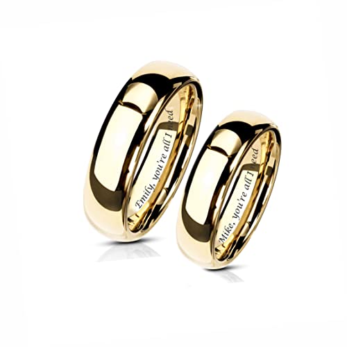 Personalized Gold Tungsten Ring Set Custom Engraved Free In Any Language - His & Her's Couples Ring Set - Gold Tungsten Wedding Bands - Ships from USA2