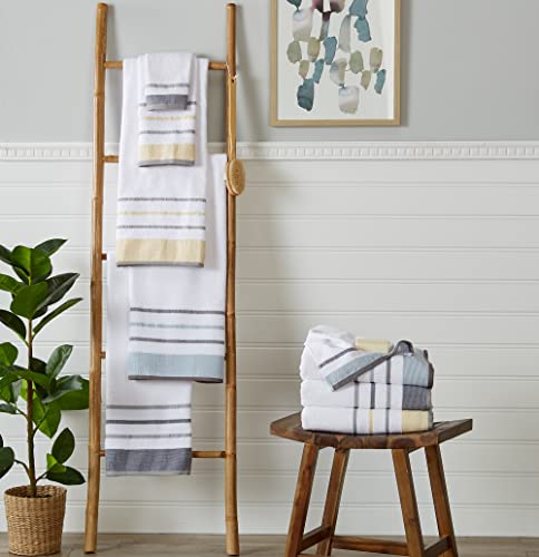 Great Bay Home 6-Piece Luxury Hotel/Spa Cotton Striped Towel Set, 500 Gsm. Includes Bath Towels, Hand Towels And Washcloths. Noelle Collection By Brand. (Glacier Grey/Capuccino) #TOP7