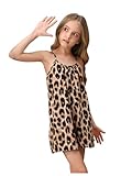 SweatyRocks Girl's Leopard Print Wide Leg Romper Spaghetti Strap Loose Summer Short Jumpsuit Brown 9Y