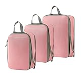 Juego de 3 cubos embalaje comprimidos, bolsa organizadora ropa viaje, impermeable, comprimible, for maletas(Pink)