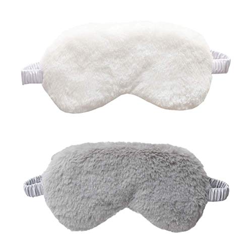EleCharm New Faux Fur Eye Mask 2PCS Soft Smooth Plush Satin Nap Eye Cover Sleeping Blindfold (Grey White)