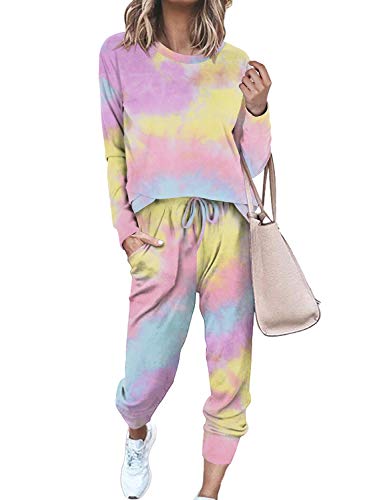 Oversized Sweatsuits Sets for Women 2 Piece Outfits Tie Dye Pullover Large