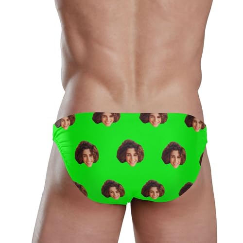 Custom Face Med Spring Green Swim Briefs for Men Swimsuit Bikini Swimwear S3