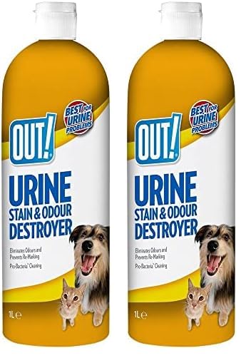 OUT! Destructeur de taches d’urine et d’odeurs pour animaux de compagnie | Enzymatic Pro-Bacteria Cleaner - 1 Litre (Lot de 2)