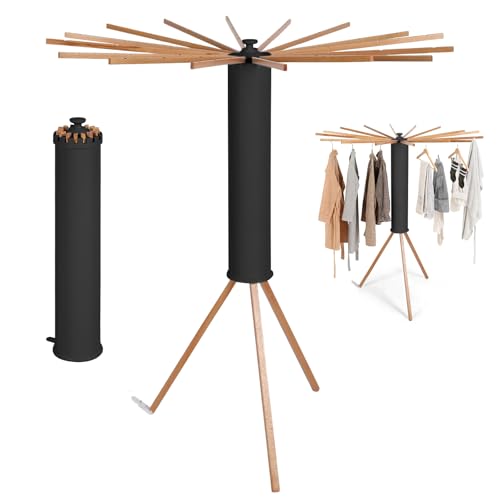 Tendedero de ropa ahorrador de espacio, tendedero plegable con 16 brazos de madera y 48 lugares para...
