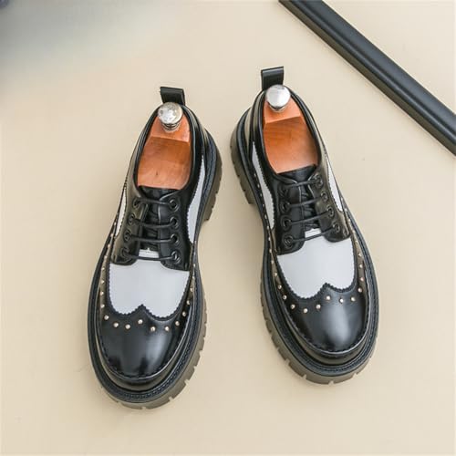 Men's Patent Leather Lace Up Wingtip Platform Chunky Heel Oxford Shoes Rivets Round Toe Vintage Brogue Style Comfortable Dress Shoes for Business Work Office Casual Party Wedding Church2
