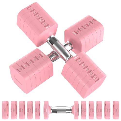 Image of Hezeyferg 30.8LB Adjustable Dumbbell Set, Hand Weights Set for Home Gym | Each Adjustable Weight Dumbbell with 6 Levels 4.4 /6.6 /8.8 /11 /13.2 /15.4lb, for Women /Men Full Body Workout