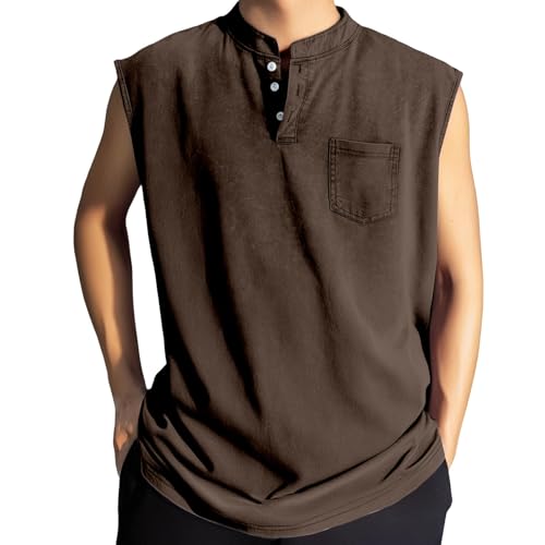 Chaleco de algodón con botones para hombre camiseta sin mangas cuello alto