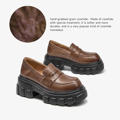 Image of BEAU TODAY Loafers for Women Dressy Leather Chunky Plaform Shoes | Genuine leather, breathable, Non-slip, thick sole business casual shoes