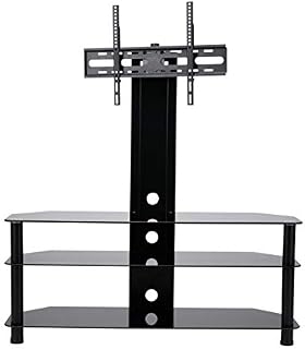 MMT Furniture Designs Ltd Black Glass Floor TV Stand with Swivel Mount