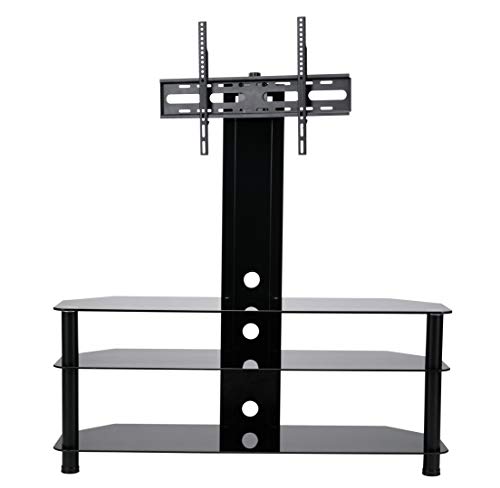 MMT Furniture Designs Ltd Black Glass Floor TV Stand with Swivel Mount