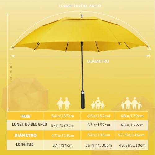 Miniatura 2 de Zomake Paraguas Golf Antiviento Automatico 68 Pulgadas,Extra Grande Paragua Resistente Con Doble Toldo Venteado Impermeable A Prueba De Viento Palo Paraguas Para Hombre Mujer Amarillo
