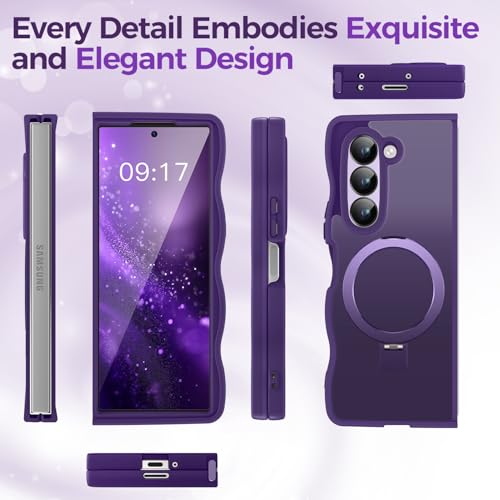 Image of Cute Wavy Magnetic Stand Case for Galaxy Z Fold 6 Fit for MagSafe, Purple