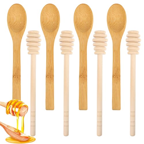 8PCS Wooden Honey Dipper Set, 6.2 Inch Honey Dipper Sticks Honey Spoon, Mini Honeycomb Stick for Evenly Drizzling Honey Over Food and Wedding Party Gift
