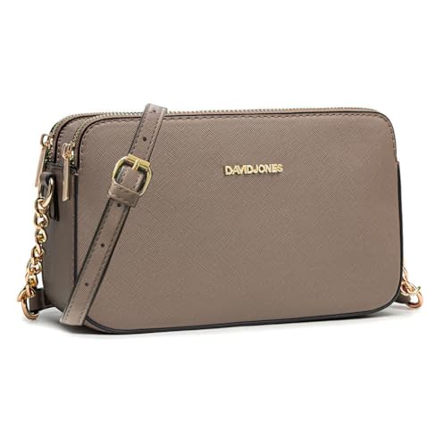 David Jones - Petit Sac Bandoulière Femme - Pochette Téléphone Portable Cuir PU Rigide - Besace Chaînes Porté Epaule - Sacoche 3 Compartiments Poches -...