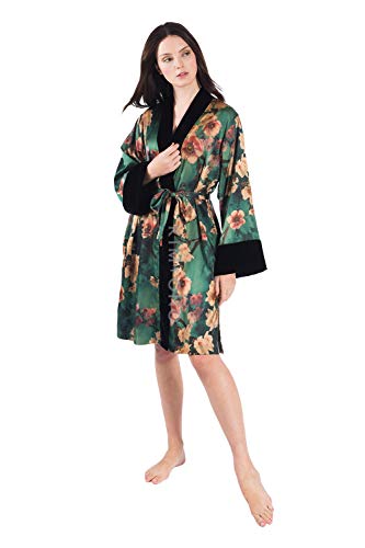 KIM+ONO Women's Kimono Wrap Short - Watercolor Floral, Azumi- Green