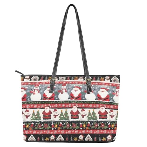 Image of Coldinair Christmas Leather Tote Bag for Women with Zipper Large Shoulder Tote Bag Shopping Casual Travel Bag Handbag Purse