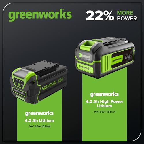 Image of Greenworks 40V 4.0Ah Lithium-Ion High-Power Battery, Upgraded with 22% Power Boost (Genuine Battery / 75+ Compatible Tools)