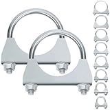 Keadic 2 Stück 2-1/2" verzinkte Auspuffschellen, Universal-Schalldämpfer-Auspuffschellen, 63mm Sattelflansch-Schalldämpfer-Bügelschelle für 2-1/2" OD-Rohr