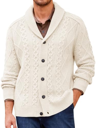 Runcati Mens Shawl Collar Cardigan Sweater Cable...