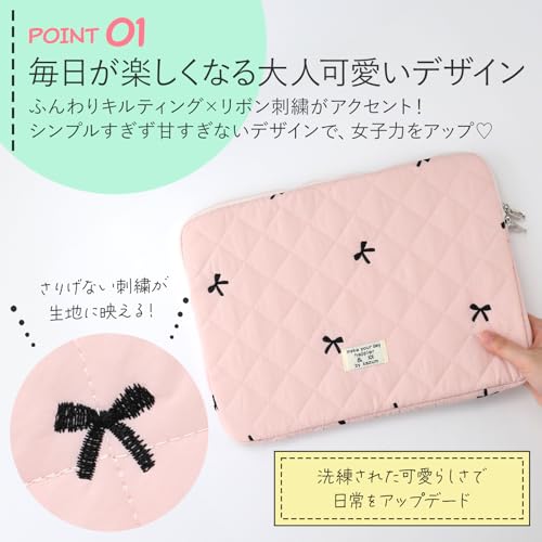 PUREAMBER パソコンケース 韓国 可愛い タブレットケース 小学生 女の子 11インチ 13/14インチ 15/15.6インチ ipadケース (ピンク, 15.6インチ)