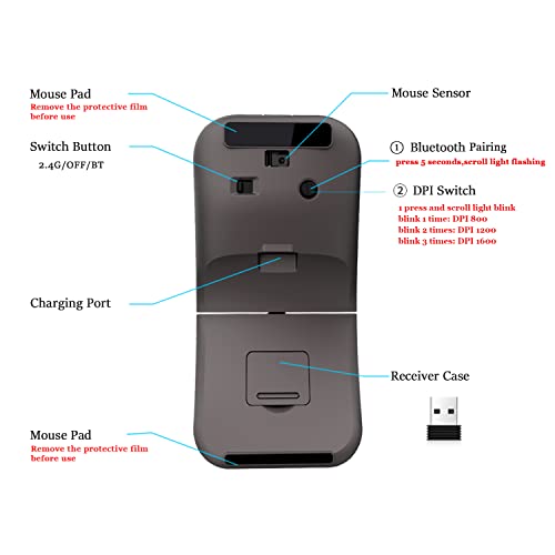 Wireless Arc Mouse Rechargeable Silent For Travel Cordless Bluetooth Laptop Mouse Folding Ultra Slim 3 Dpi For Macbook Pro Microsoft Dell Hp Lenovo Device #TOP2