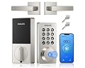 Philips WiFi Keypad Door Lock with Handle, Built-in WiFi, APP Remote Control, Voice & Fingerprint Unlock, Smart Locks for Front Door with Auto Lock, Keyless Entry Deadbolt, Satin Nickel