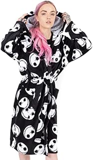 Disney The Nightmare Before Christmas Dressing Gown For Women | Adults Jack Skellington Pocket Black Bathrobe | Tim Burton Movie Pjs Robe