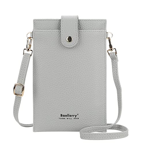 Sac à bandoulière en cuir PU gris pour téléphone et cartes, format 20x12cm