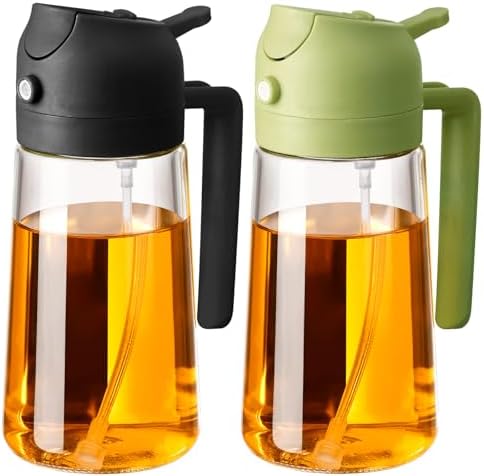 2PCS Olive Oil Sprayer for Cooking, 470ml 2 In 1 Glass Oil Sprayr & Pour for Kitchen, Air Fryer, Cooking, Salad, BBQ (Black,Green)