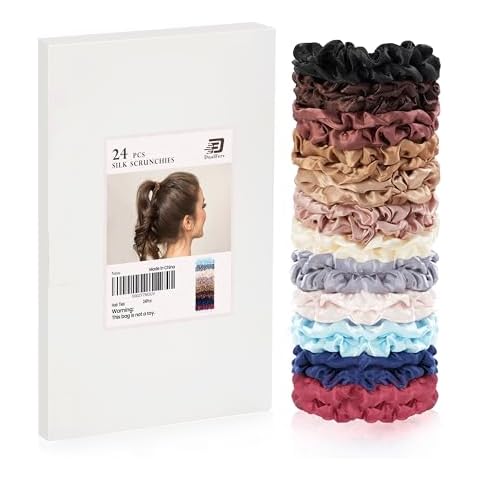 Silk Scrunchies Set, 24 Pcs Soft Satin Hair Ties for Ponytails, Elastics for Curly, Thick or Thin Hair Cover